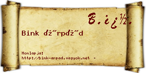 Bink Árpád névjegykártya